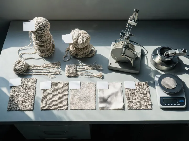 Yarn and fabric layers under raking light